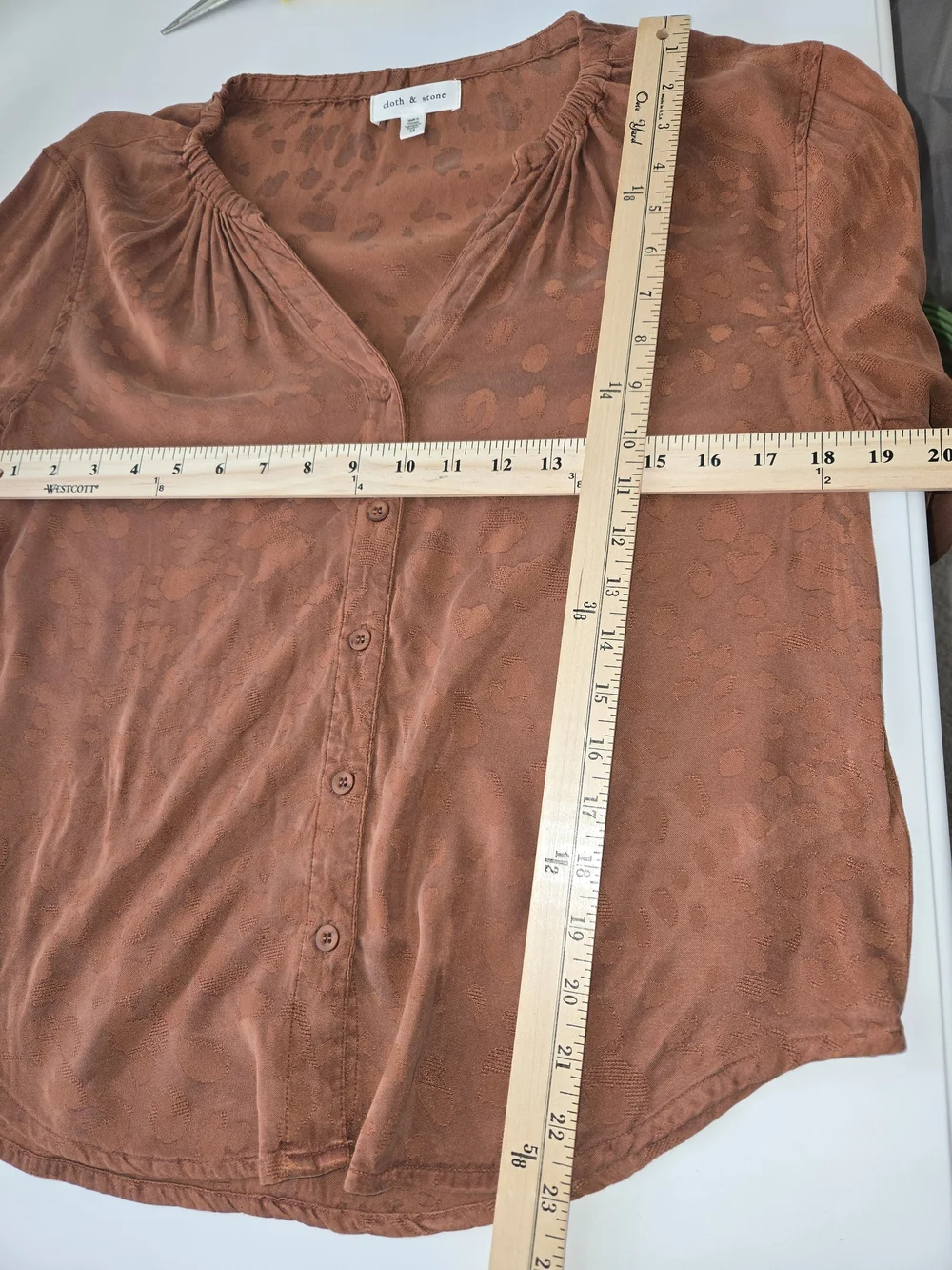 Cloth & Stone Anthropologie Rust Orange Elastic Neck Long Sleeve Blouse Top M